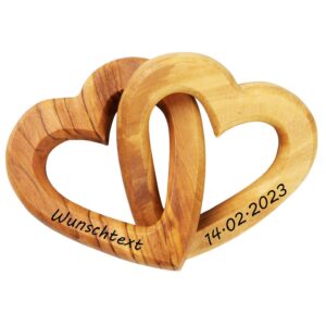 Kassis Geschenkartikel Personalisierte Olivenholz-Herzen - Valentinstag, Hochzeitstag, Geburtstag - verbundene Holz-Herz