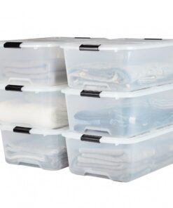 Iris Ohyama Aufbewahrungsbox mit Deckel, stark & langlebig, für Haus & Büro, 30L, 6er-Set, transparent, schnappverschlüs