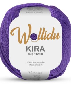 Wollidu Kira 100% Baumwolle - Lila - Strick- und Häkelgarn für Anfänger - OEKO-TEX STANDARD 100 - 1 x 50g Set