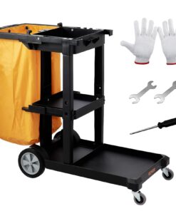 VEVOR Reinigungswagen Putzwagen mit 3 Fächern für Büros, Einkaufszentren und Hotels -sexy Design, Hochleistend, Dauerhaf