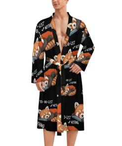 Melbrakin Knielanger Bademantel mit rotem Panda | Melbrakin Entspanntes Loungewear Bademantel, leichtes Nachthemd | Mel