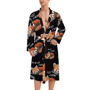 Melbrakin Knielanger Bademantel mit rotem Panda | Melbrakin Entspanntes Loungewear Bademantel, leichtes Nachthemd | Mel