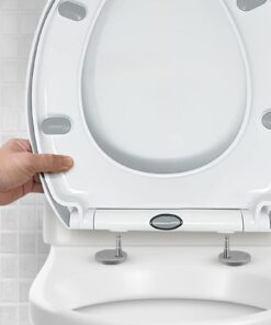 CUQOO Ovaler WC-Sitz mit Absenkautomatik – Schnellverschluss Toilettensitz für Damen – Slow Close O-Form Soft Close Weiß