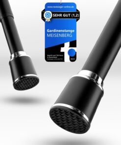 MEISENBERG Schwarz Gardinenstange - Ausziehbar ohne Bohren, Klemmstange für Vorhänge - 32mm Ø, 370cm