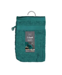 Douceur d'intérieur Waschhandschuhe, 2er-Set (15 x 21 cm) – Frottee, Smaragd, einfarbig