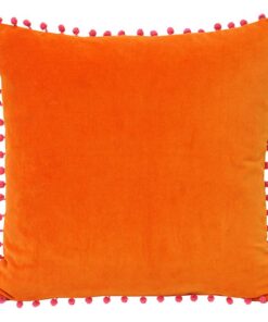 Riva Home Velvet Pompom Polsterbezüge für Sofa und Sessel (Orange/Fuchsia, 45x45cm)