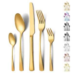 Funnydin 30 Stück Besteck Set für 6 Personen, Premium-Edelstahl, Spülmaschinenfest, einzigartiger Gold-Look, praxisreif,