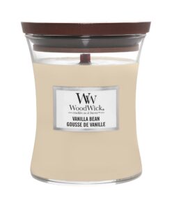 WoodWick Mittelgroße Duftkerze im Sanduhrglas mit knisterndem Dothr | Vanilla Bean | Brenndauer bis zu 60 Stunden