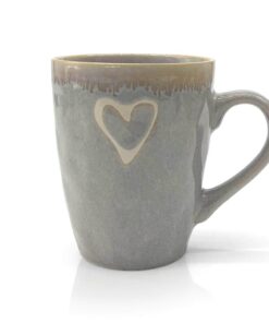 Mea-Living STONEWARE Herz Becher handgemacht sand 400 ml mit Henkel