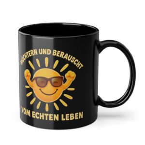 Prostlos Glücklich® Keramiktasse für Selbstliebe – Schwarze Statement-Tasse ohne Alkohol | 330 ml Neuanfang & Freiheit