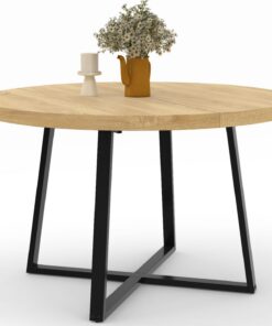 IDMarket - Essenssteller, rond, für 4-6 Personen, Holz und Schwarz, 110 cm