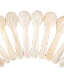DUEBEL Weißer Perlmutt MOP Kaviarlöffel Set (10 Stücks, 9x2,4 cm) für Feinserveinginge mit Top-Qualität und Glanz