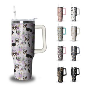Xchearser Niedlicher Corgi-Becher, Edelstahl, 1,2 l, Isolierter Becher mit Grifff und Strohhalm