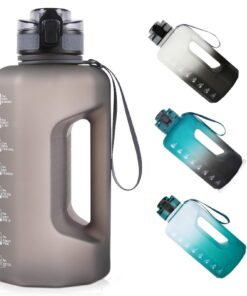 GEMFUL 2,2L Trinkflasche Grau - Ideal für Fitness & Alltag - Große Wasserflasche mit Griff & Zeitmarkierungen Immer ausr
