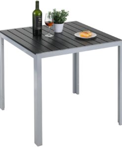 LIFERUN Wetterfest Gartentisch Aluminium, Quadratisch Terrassentisch Outdoor, 75x75cm (Silber grau) | LIFERUN Hitze- un
