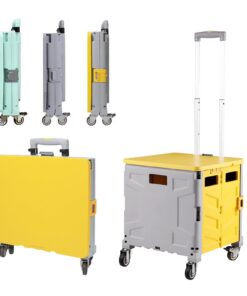 Klappbarer Einkaufstrolley bis 50kg Metallräder Teleskopgriff für Einkaufen Büro Lehrer (Grau+Gelb)