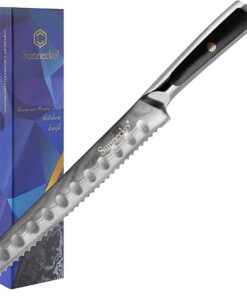 Sunnecko Scharfes Brotmesser mit Damastklinge und G10 Griff, 20cm für Küchenuse