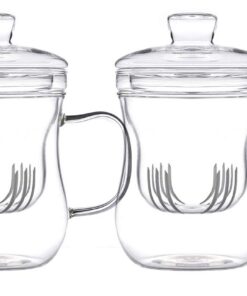 3 Stück Teetassen mit Glas-Filter und Deckel. Handgefertigte Teegläser für losen Tee. Mit je 400ml Füllvolumen und elega