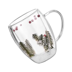 YCHUCH Transparents Doppelwandige Kaffeetasse, dekorativ mit getrockneten Blumen, perfekt für Zuhause und Büro mit Griff