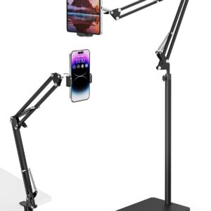 Tablet Bodenständer mit 5KG Schwerer Basis & Tischklemme, Höhenverstellbar, Kompatibel mit iPhone & iPad & Galaxy Tab (4