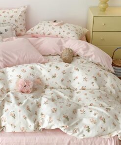 Lanqinglv ÖKO-TEX Bettwäsche Rosa Blumen für Allergiker Aesthetic Set 135x200 cm Reißverschluss Kissenbezug