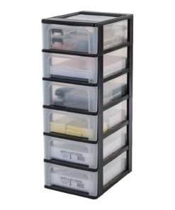 Iris Ohyama Schwarz Kunststoff Schubladenbox OCH-2006 Büro Organizer BPA-frei A4 A5 A6 Format Easy-Pull-System Schreibti