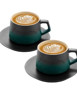 Handbemalte Gradienten Grün Cappuccino Tassen 2er-Set 200ml mit Untertassen für Latte Art Kaffeeliebhaber