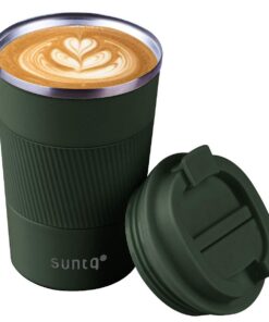 SUNTQ Wiederverwendbare Grün-Edelstahl-Reisekaffeebecher - Heißkaltes Getränke-Becher mit Auslaufsicherem Deckel - für P