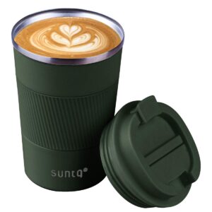 SUNTQ Wiederverwendbare Grün-Edelstahl-Reisekaffeebecher - Heißkaltes Getränke-Becher mit Auslaufsicherem Deckel - für P