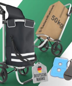 Heimfleiss® Einkaufstrolley klappbar 56L | 50kg Traglast mit Kühlfach | Leichter Shopping Trolley für Senioren Einkäufe