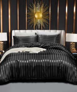 Luofanfei Satin Bettwäsche Gl.sslux Sommer Set Schwarz 135x200 Glänzend Einzelbett OEKO-TEX