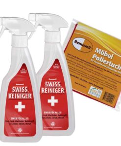 Renuwell Swiss Reiniger Möbelpolier Set 2 x 500 ml + 4 Stück Poliertuch Sav-Set