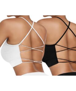 Vertiefe Damen Yoga BH Gepolstert Crossback Atmungsaktiv ohne Bügel Abnehmbare Cups
