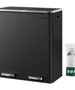SONGMICS 30 Liter Abfalleimer Küche, Metallinnereimer, Klappdeckel Softclose, luftdicht schwarz LTB60BK