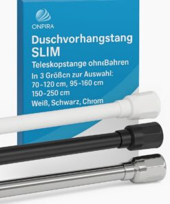 Duschvorhangstange SLIM Teleskopstange – ohne Bohren | 70–120 cm, Schwarz