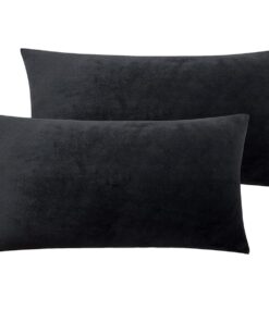 2er Set Anthrazit Schwarz Samt Kissenbeziehungen für Schlafzimmer Weich und Kuschelig Dekoration Lendenkissenbezüge Sofa