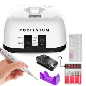 PORTENTUM Professionelle Nagelfräse 35000 U/min - Elektrisches Maniküre- und Pediküre-Set 16 Elemente - Hochleistungs-Na