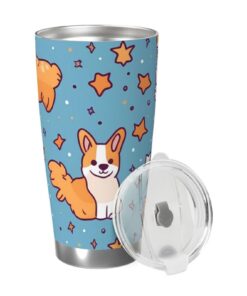 EVANEM 20oz Isoliertes Tumbler Corgi Druck mit Verschluss für Autofahrer und Reise Thermalbecher für Warmen und Kalten G
