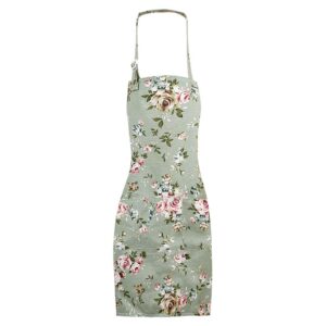 Küchenschürze für Frauen mit großer Tasche und Chef Aprons (Grün) | Verstellbare Küchenschürze für Die Küche mit Floral