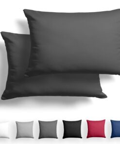 2er Set Mako Satin Kissenbezug Anthrazit - Superweicher Kopf kontakt, 100% Baumwolle, Reißverschluss, Oeko-TEX® Standard