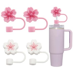Stanley Cup Strohhalmabdeckung Set, 10 mm Silikon Straw Cover, Rosa Und Weiß