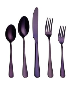 Ironx Besteck-Set für Erwachsene, Edelstahl, 1,5-teilig, inkl. Messer/Gabel/Löffel (lila, 18/0, 5-Pieces)