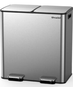 lovewind 2 x 30L Mülleimer für Küche, Recycling und Abfall, Edelstahl mit Soft-Close, Silber
