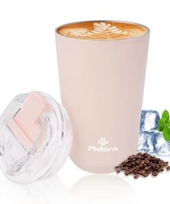 Philorn Thermobecher Kaffee to go - Thermos Kaffeebecher, Auslaufsicher, Edelstahl, Rosa, 13oz/380ml Philorn Thermobec
