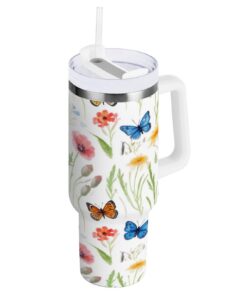 RPLIFE Butterfly Bloom Weißer Kaffeebecher, Stahlbecher mit Isolierung, Tumbler für Frauen