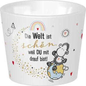 Sheepworld Eierbecher "Die Welt ist schön, weil du mit drauf bist" | Porzellan, 4,3 cm high, 5,2 cm diameter | lustiges