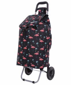 Hoppa 57L Wasserdicht Groß Einkaufstrolley für Supermarkt Einkäufe (Schwarz Flamingos)