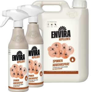 Envira Spinnen Abwehrspray 2 x 500 ml + 5 Liter - Langzeitwirkung gegen Spinnen - Effektive Wohnungsbereinigung - Qualit