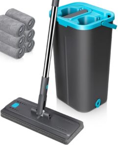 MASTERTOP Wischmopp Set mit Eimer für Alle Bodentypen | 2 in 1 Putzeimer mit Wischmop | 6 Mikrofaser Wischpads | Edelsta