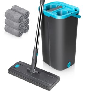 MASTERTOP Wischmopp Set mit Eimer für Alle Bodentypen | 2 in 1 Putzeimer mit Wischmop | 6 Mikrofaser Wischpads | Edelsta